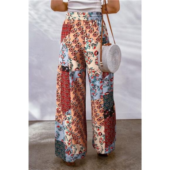 Full Size Drawstring Printed Wide Leg Pants - Picture 2 of 15